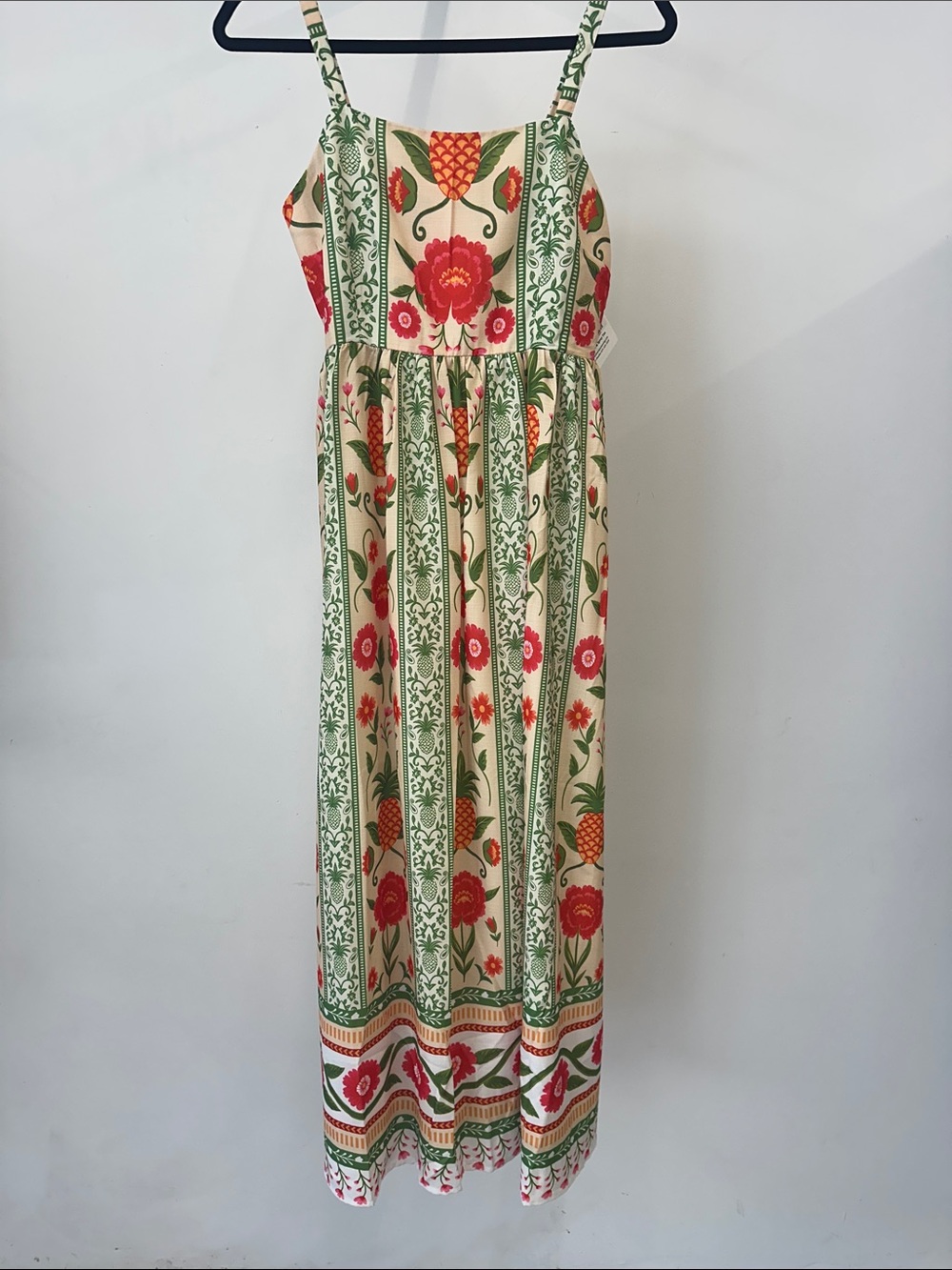 Cream Maxi Sundress with Green & Red Floral Print